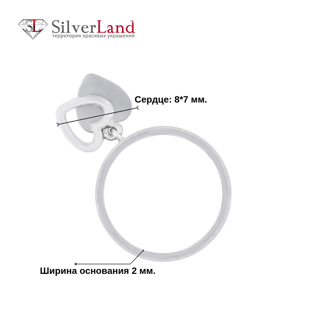 Серебряное фаланговое кольцо с подвесками "Два сердца" родированное Арт. mk239