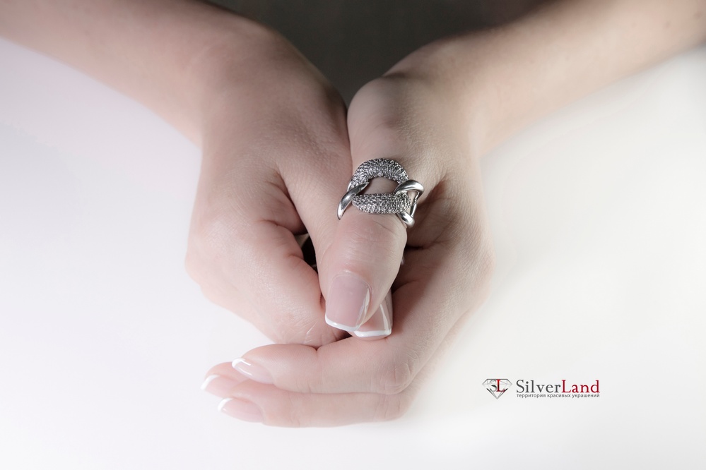 Серебряное кольцо с фианитами (куб.цирконий) 925 пробы родированное Арт. c00095, Белый