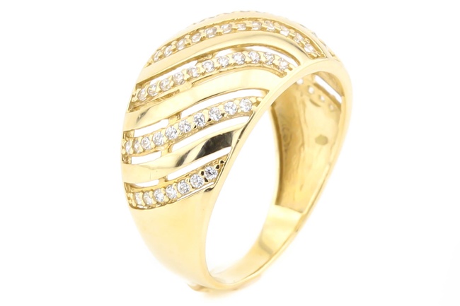 Широкое кольцо из желтого золота волны с фианитами КК11425, 18 размер, 18, Белый