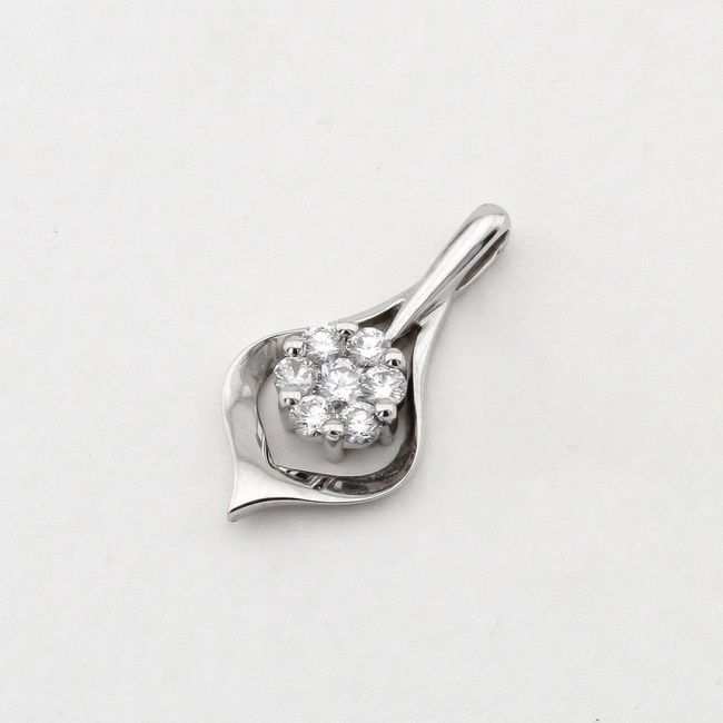 Кулон з білого золота 750 каплевидної форми з діамантами у вигляді квітки KU07128, Білий