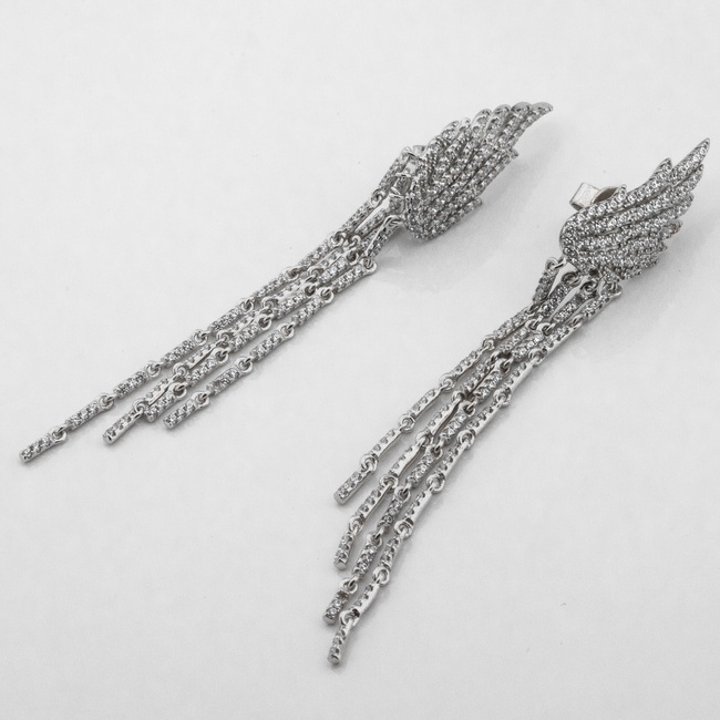 Срібні сережки підвіски довгі Крила з фіанітами c121594, Білий