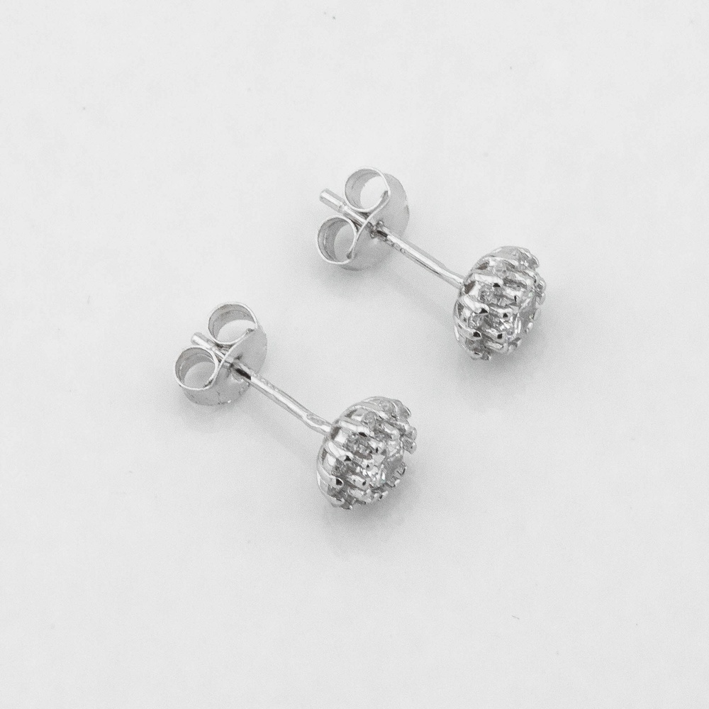 Серебряные сережки-пусеты круглые с белыми фианитами c121678, Белый