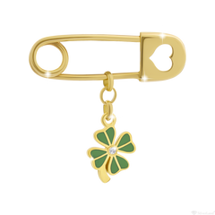 Детская булавка золотая с бриллиантом Цветочек с зеленой эмалью (670567020306)