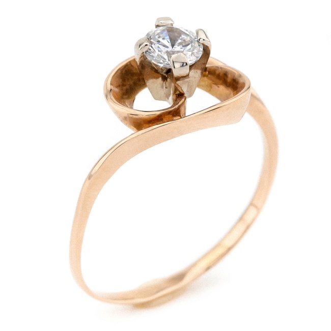 Золотое кольцо Завиток с белым фианитом КК11197, 19 размер