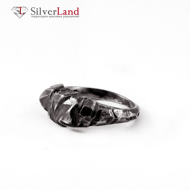 Авторское кольцо "EJ Strain" напоминающее камень из черненого серебра Арт. 1090EJ размер 17