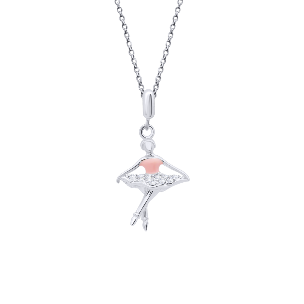 Кулон Балерина з емаллю рожевий Swarovski зі срібла для дівчинки (14х16) Арт. 5423uuk-1