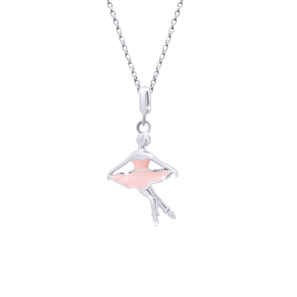 Кулон Балерина с эмалью розовый Swarovski из серебра для девочки (14х16) Арт. 5423uuk-1