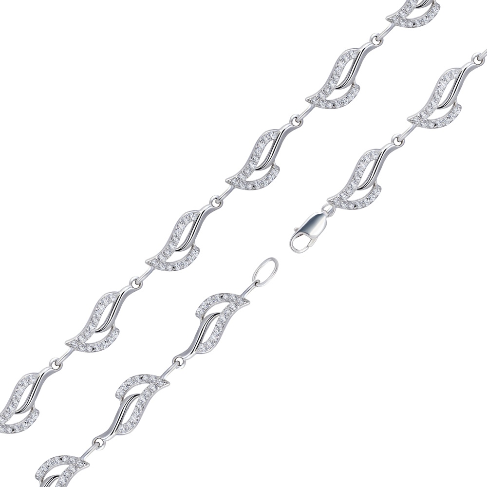 Срібний браслет 925 проби з фіанітамі (кубічний цирконій) родовані "Вікторі" 940025-H, Білий