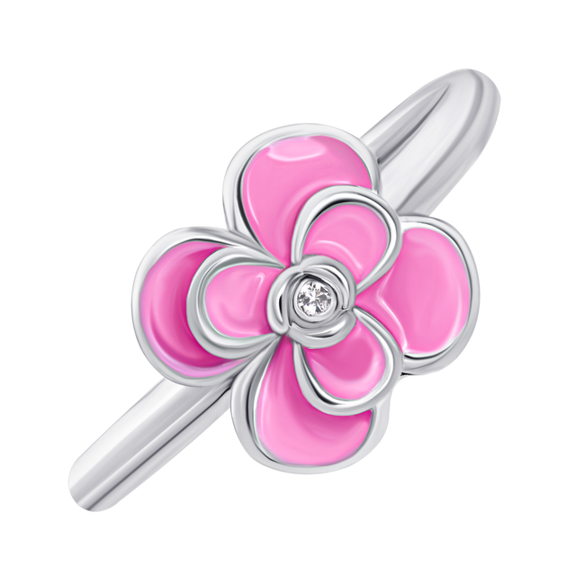 Детское кольцо Пион с розовой эмалью и фианитом 1195546006111701, Розовый, UmaUmi Flowers
