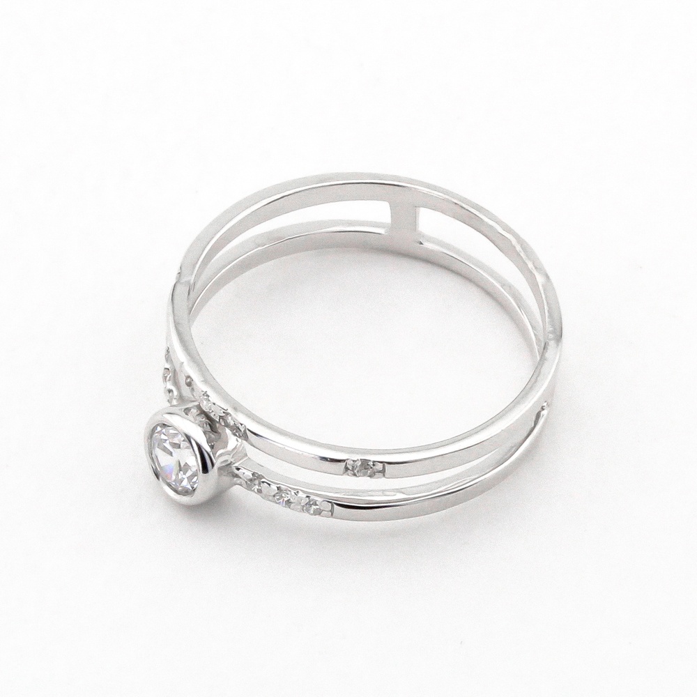 Срібний перстень подвійний з виступаючим білим завальцованим фіанітом 111047-4, 16 розмір