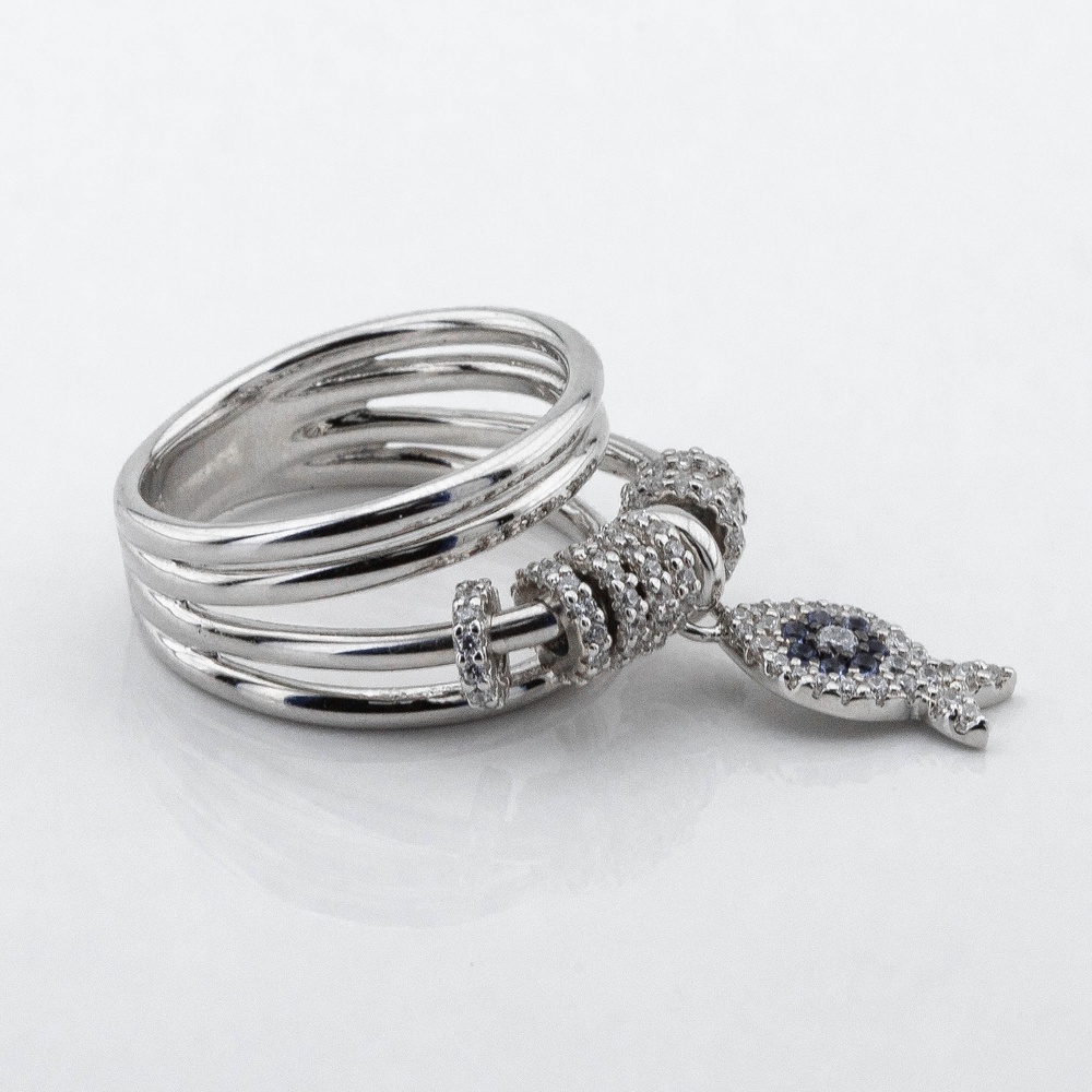 Серебряное кольцо широкое Рыбка K111678, 17 размер