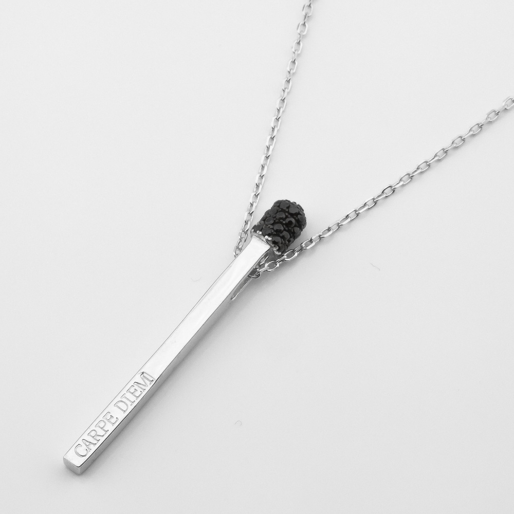 Срібне кольє Сірник (Лови момент) з чорними фіанітами KO14439, 40 розмір