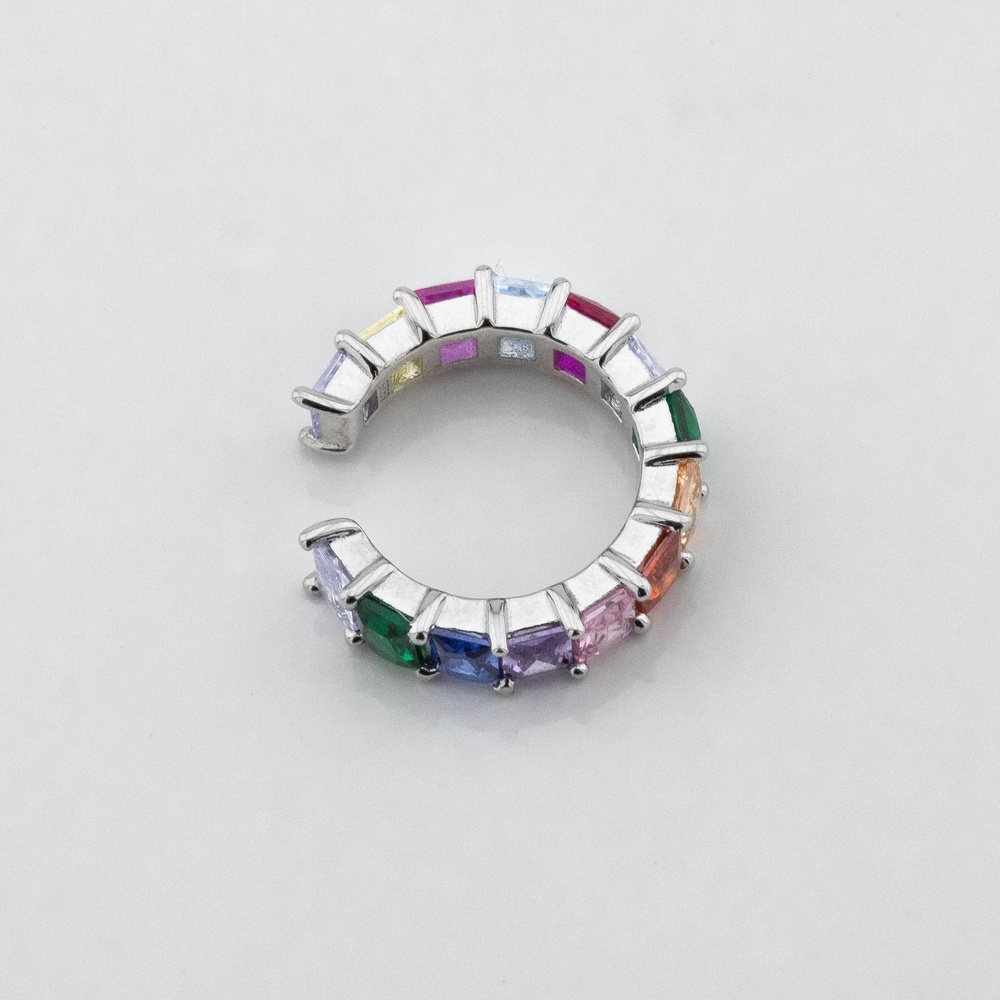 Серебряная каффа кольцо с крупными разноцветными фианитами c121792, Разноцветный
