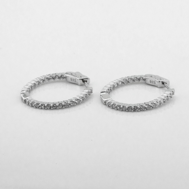 Срібні сережки-кільця маленькі Доріжки з білими фіанітами c121568, Білий