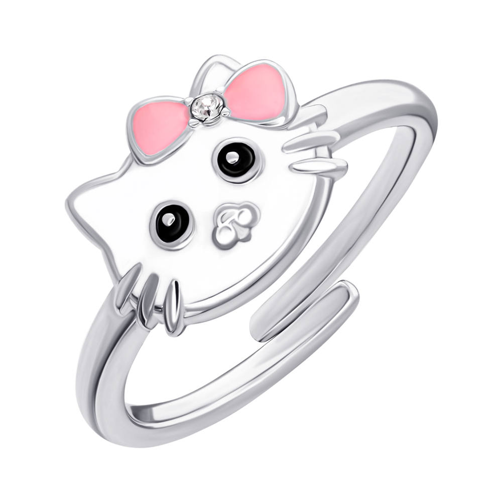 Детское кольцо Кити-котик с белой, розовой эмалью и фианитом 1195707006111701, Розовый, UmaUmi Pets