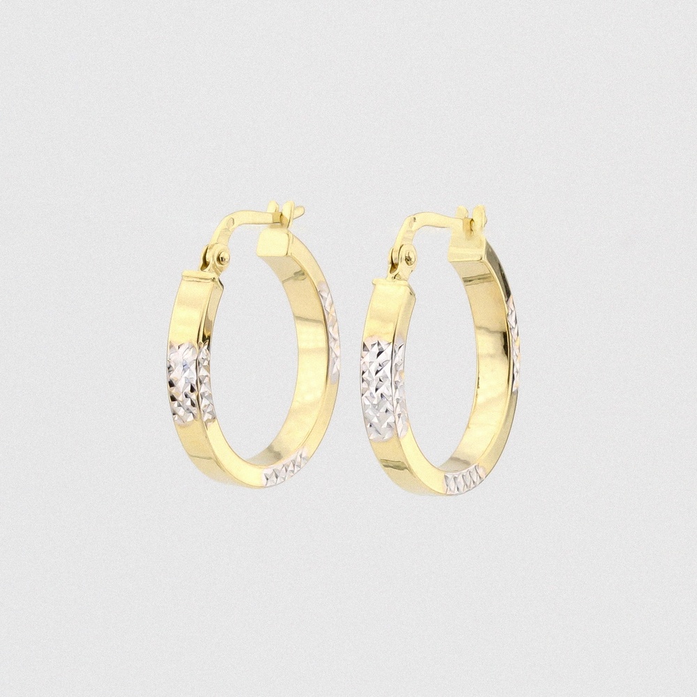 Золоті сережки-кільця з різьбленим орнаментом з жовтого золота (D 2 см) C12948