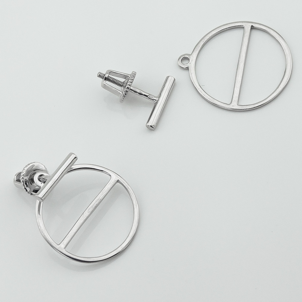 Серебряные серьги-джекеты в стиле минимализм Круг Палочка без вставок 121104-4
