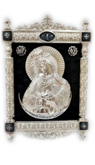 Икона настольная Остробрамская Божья Матерь из серебра 925 на эбеновом дереве 1033-IDE