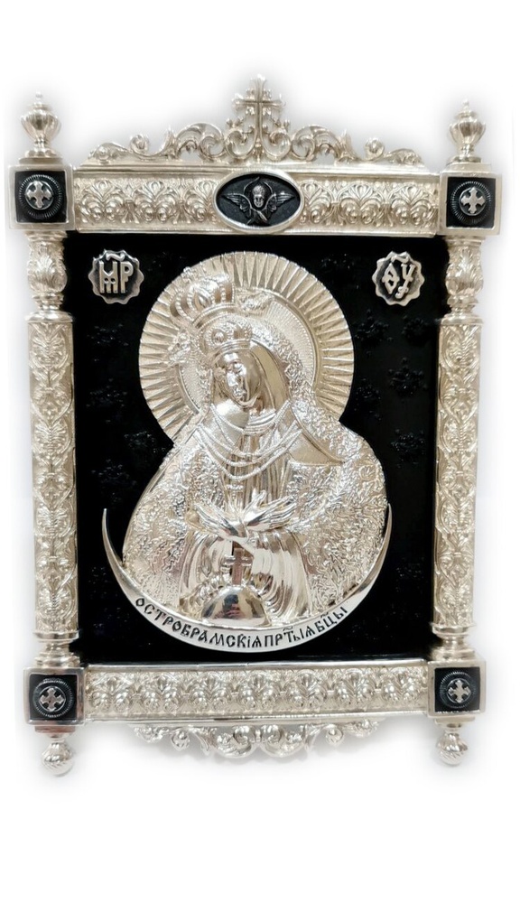 Икона настольная Остробрамская Божья Матерь из серебра 925 на эбеновом дереве 1033-IDE