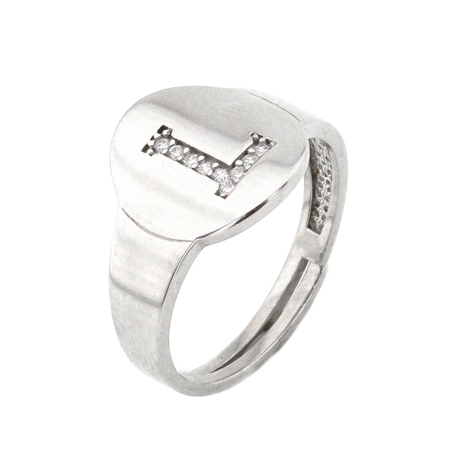 Срібний перстень з буквою "L" c білими фіанітами K11580, 17,5 розмір, 17-5, Білий