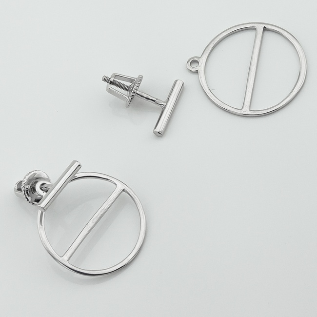 Срібні сережки-джекетии в стилі мінімалізм Круг Паличка без вставок 121104-4