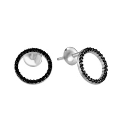 Срібні сережки пусети (гвоздики) Кола геометрія з чорними фіанітами (1 см.) 923483.1_ch-H, Чорний