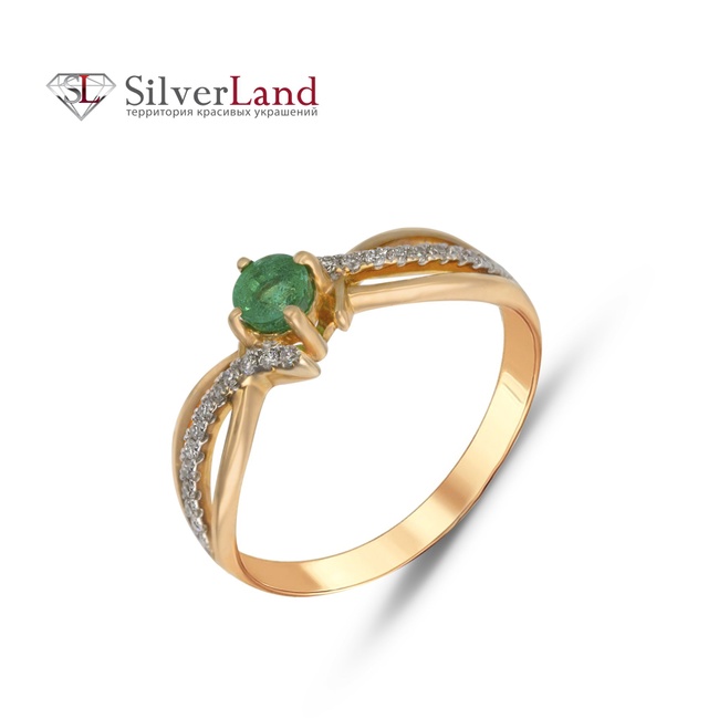 Золоте кільце зі смарагдом та діамантами Арт. yz79325, Зелений