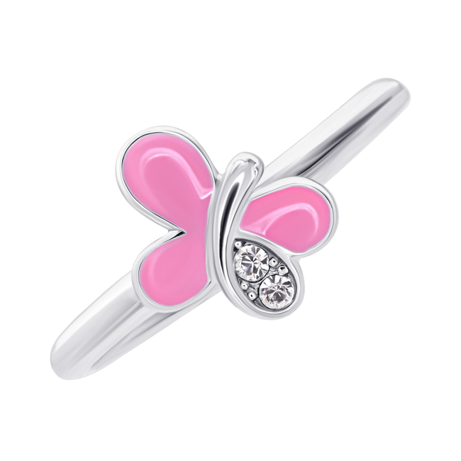Детское кольцо Бабочка блестящая с розовой эмалью и фианитами 1195715006111701, Розовый, UmaUmi Fly