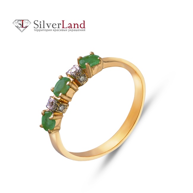 Кольцо с изумрудами и бриллиантами из красного золота 585 Арт. 710900, Зеленый