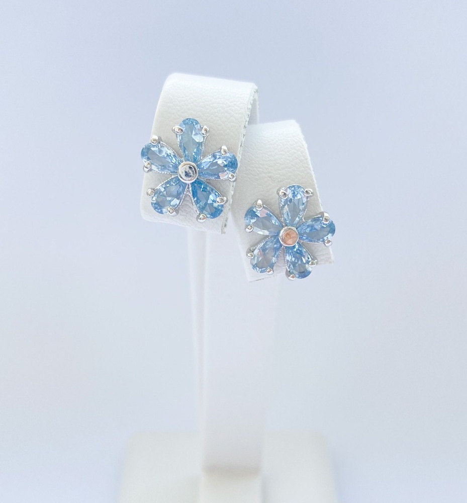 Срібні сережки пусети (гвоздики) Квітка світлий блакитний з фіанітами с23081-Н, Блакитний