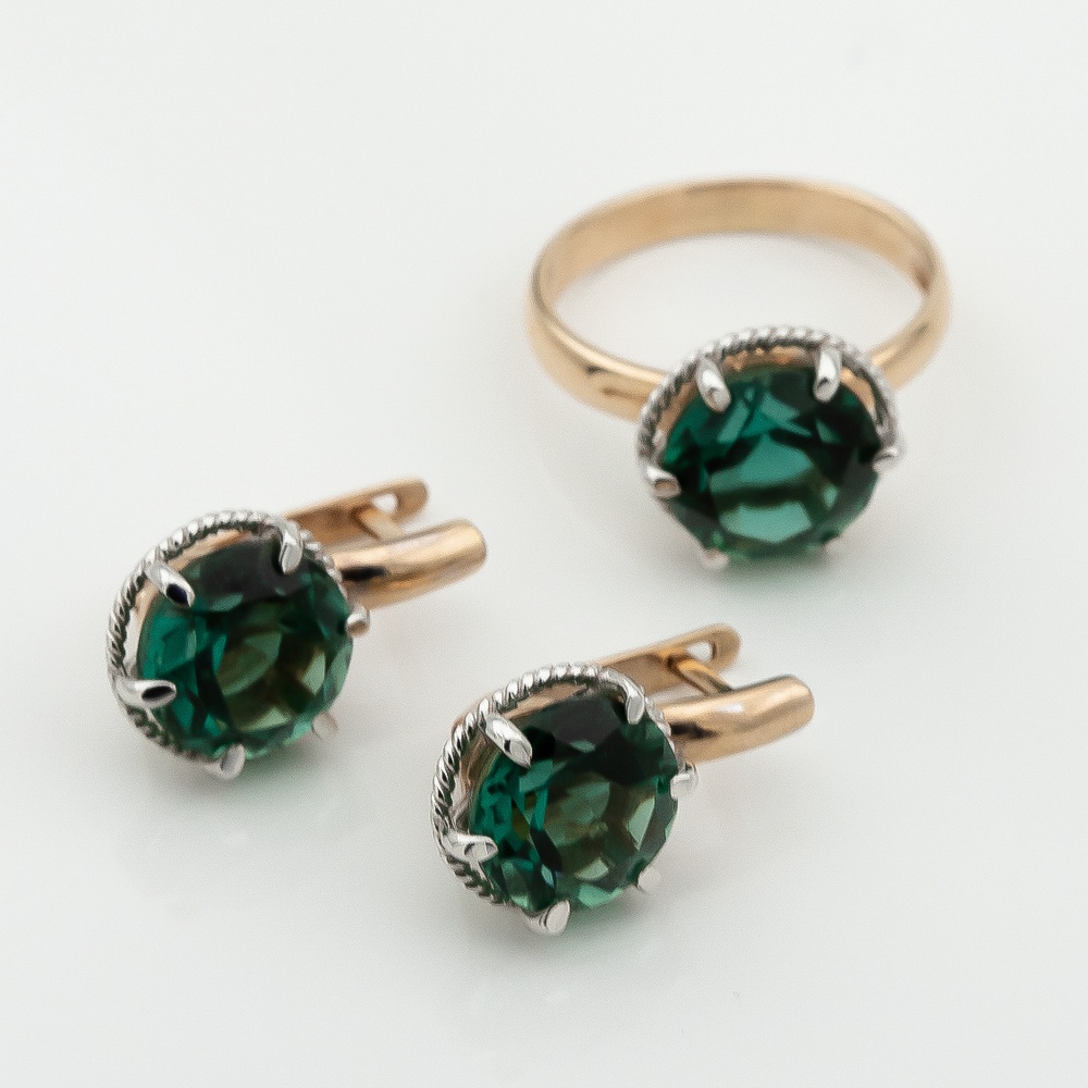 Золоті сережки Кружечки з синт. зеленим кварцом 121016gq