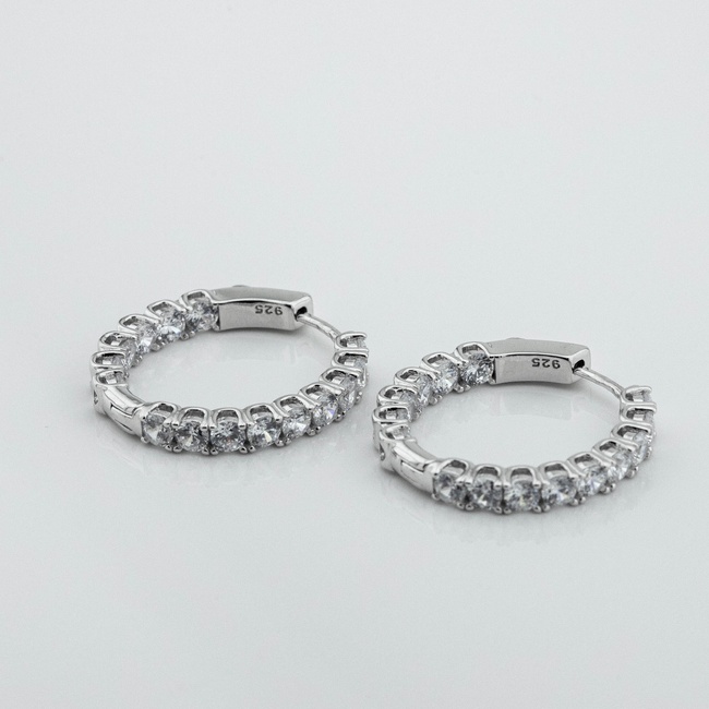 Срібні сережки-кільця з фіанітами 3202062