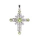 Крестик из белого золота с зелеными хризолитами и фианитами 13104-3, Зеленый