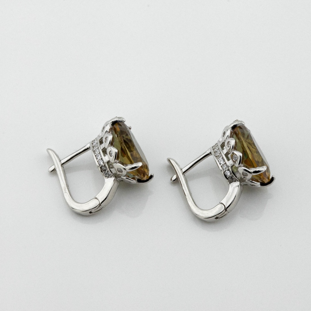 Срібні сережки Краплі з султанітами та фіанітами 3202023