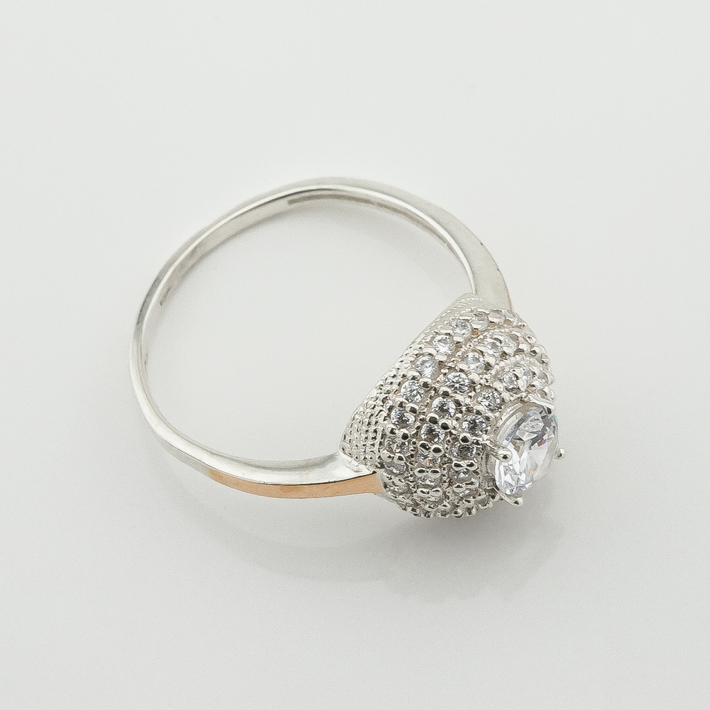 Серебряное кольцо с фианитами с золотыми накладками к989ф, 18 размер