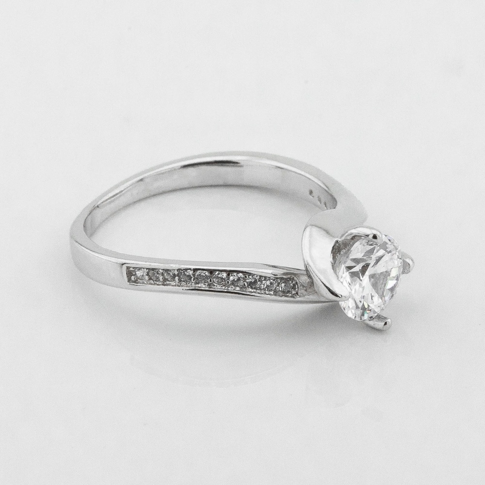 Срібний перстень з виступаючим каменем білим фіанітом K111703, 15,5 розмір