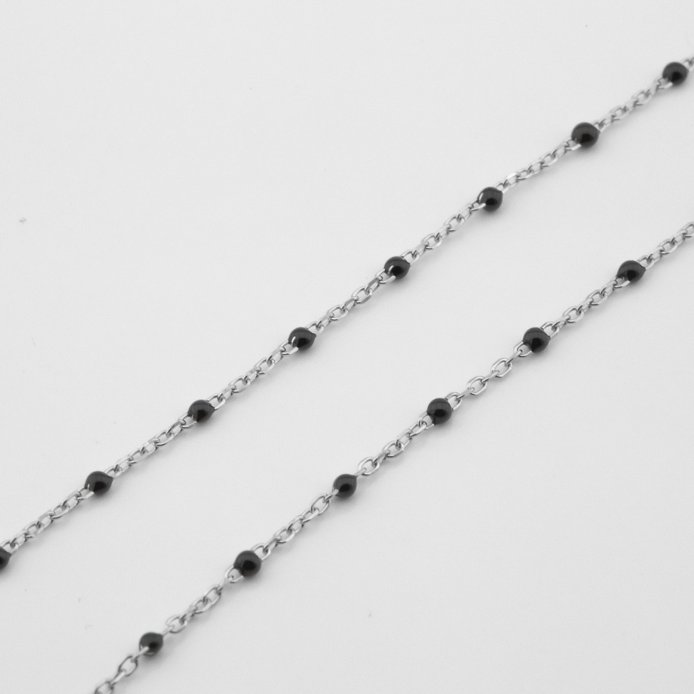 Срібний ланцюжок з чорними намистинами ім. онікса KO14429, 40 розмір