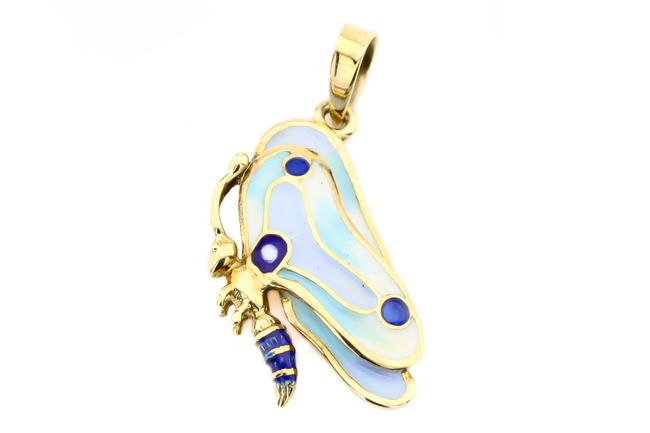 Золота підвіска Метелик з блакитною емаллю КР13384, Синій