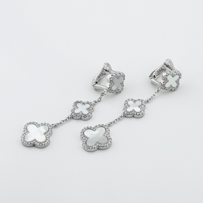 Срібні довгі сережки Клевер з перламутром і фіанітами 3202053