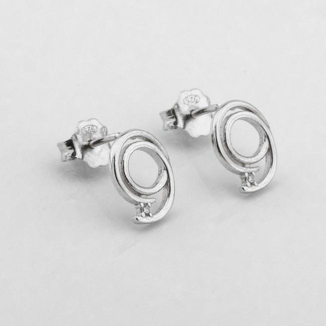 Срібні сережки пусети круглі Спіраль з фіанітами c121677, Білий