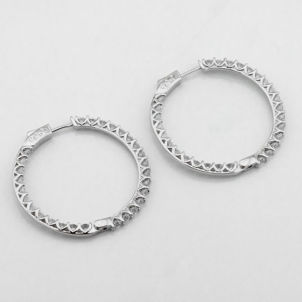 Срібні сережки-кільця середні Доріжки з білими фіанітами c121595, Білий