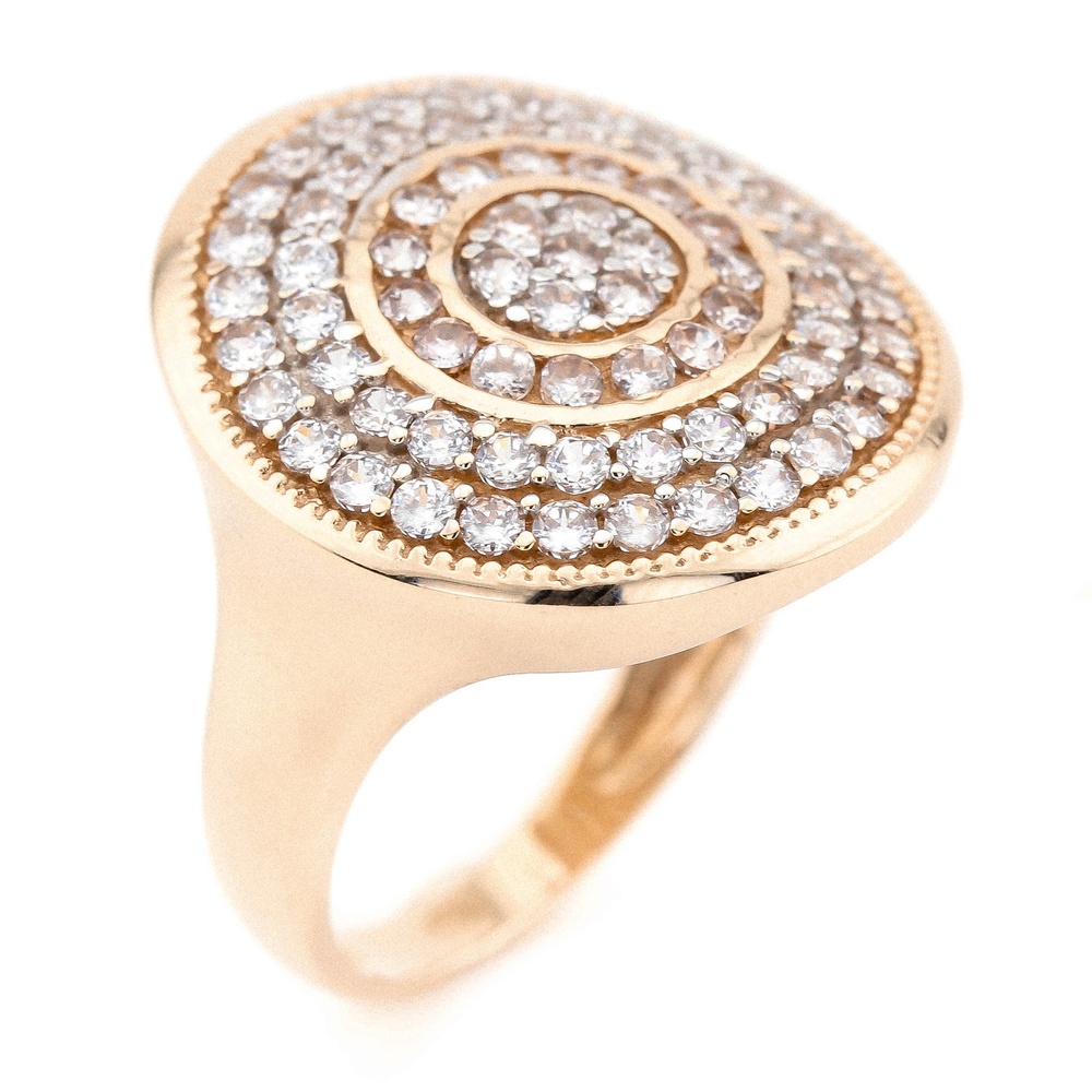 Золотое кольцо Диск с белыми фианитами КК11159, 18 размер, 18, Белый