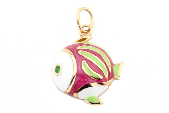 Золотая подвеска "Рыбка" с цветной эмалью КР13385, Розовый