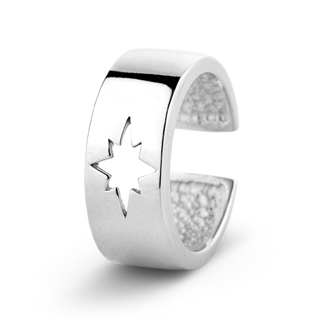 Серебряное кольцо «Полярная звезда» широкое незамкнутое 11011144, 16 размер