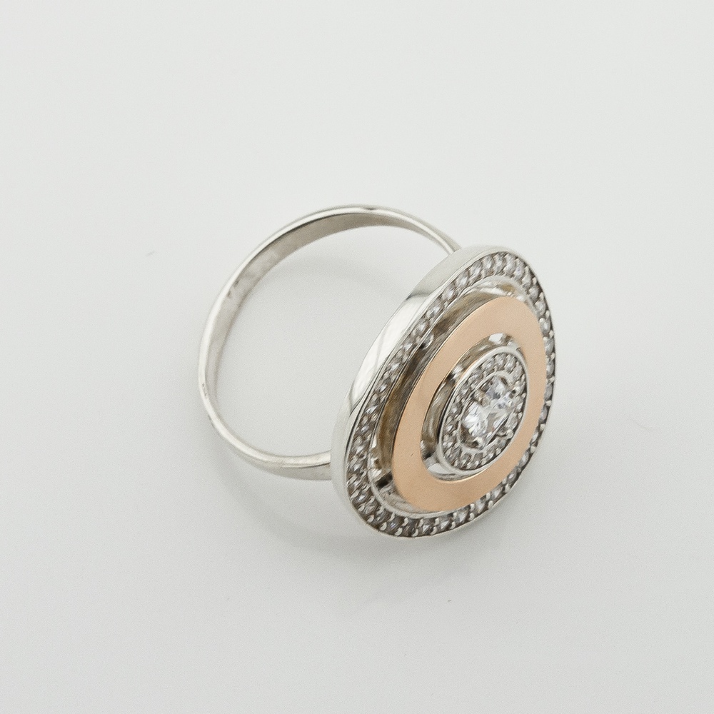 Серебряное кольцо с фианитами с золотыми накладками к502ф, 19 размер