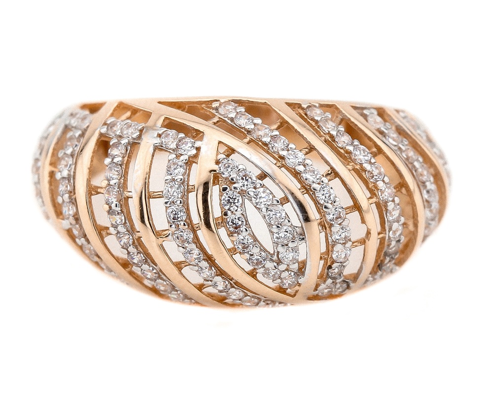 Женское кольцо с белыми фианитами Сеточка КК11077, 17,5 размер, 17-5, Белый