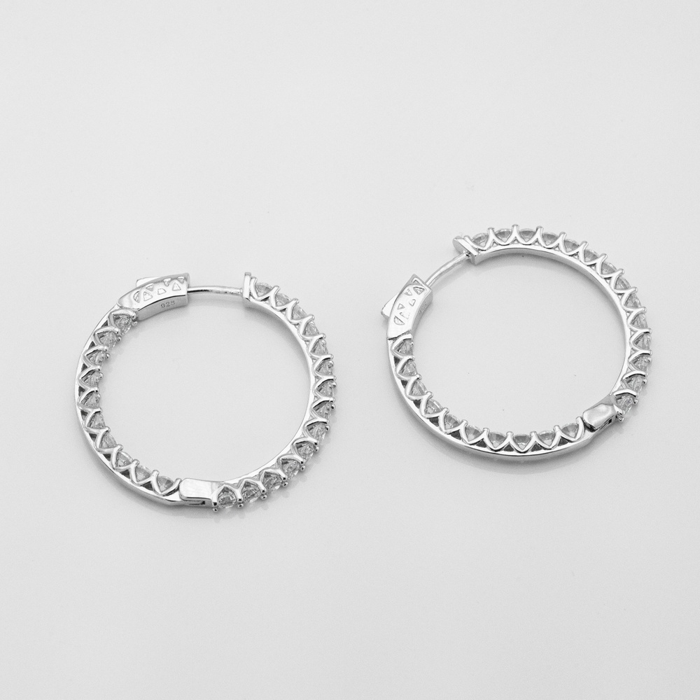 Серебряные серьги-кольца с фианитами (⌀3,5 см) 3202148