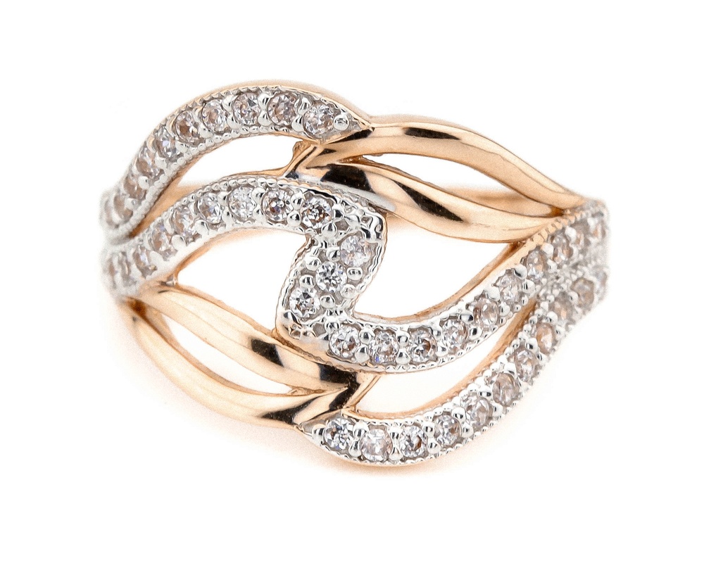 Золотое кольцо Мягкий зигзаг с белыми фианитами КК11179, 18 размер, 18, Белый