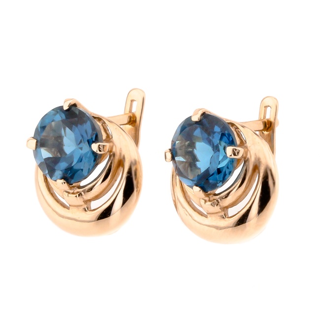 Золоті сережки з синім каменем лондон топазом 12514lontop, Синій