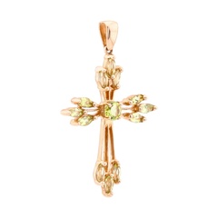 Золотой крестик с зелеными хризолитами 13105-3, Зеленый